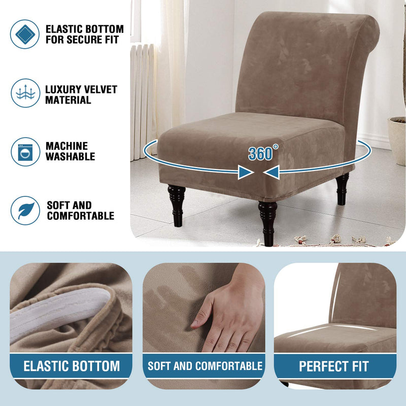 [Australia - AusPower] - Velvet Accent Chair Covers High Stretch Armless Chair Covers for Living Room Luxury Thick Velvet Chair Slipcovers Modern Furniture Protector with Elastic Bottom, Machine Washable, Taupe 