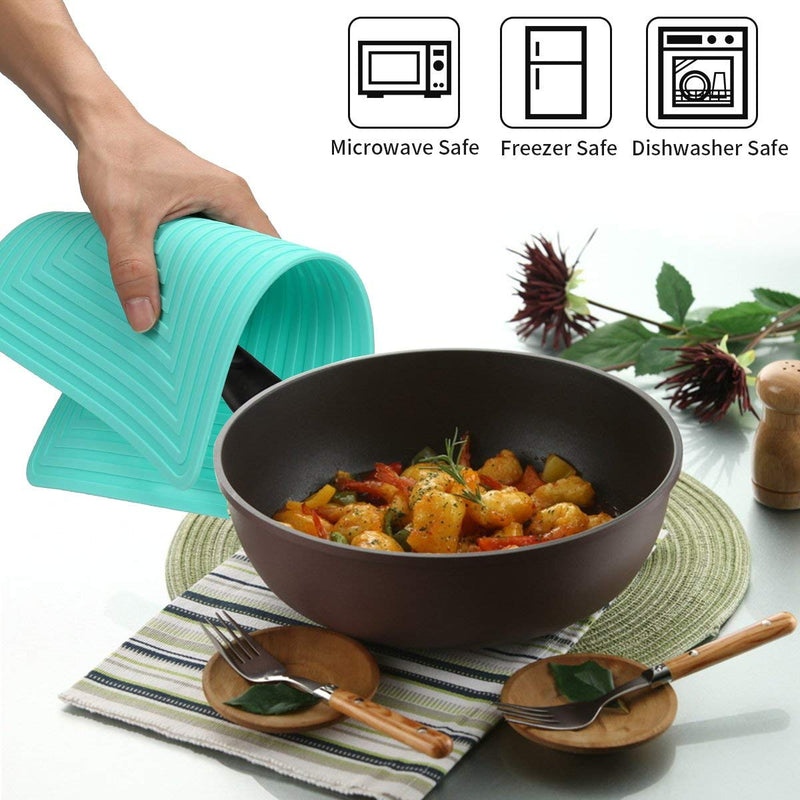 [Australia - AusPower] - Large Silicone Trivet Mats for Hot Dishes/Pots Pans, Heat Resistant Pot Holder,9"x12" Non Slip Flexible Durable Pot Coaster Kitchen Table Mats Set of 2 (Teal) Teal 