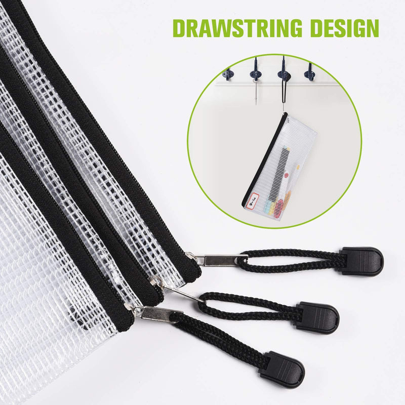 [Australia - AusPower] - 12 Pcs Plastic Mesh Pencil Pouch, Waterproof Tear-Resistant Document File Folders, Zipper Documents Pouch Document Organizer Bags for School Office Business Home Travel Storage(9.25×4.25Inch) Black A6(9.25×4.25 Inch) 