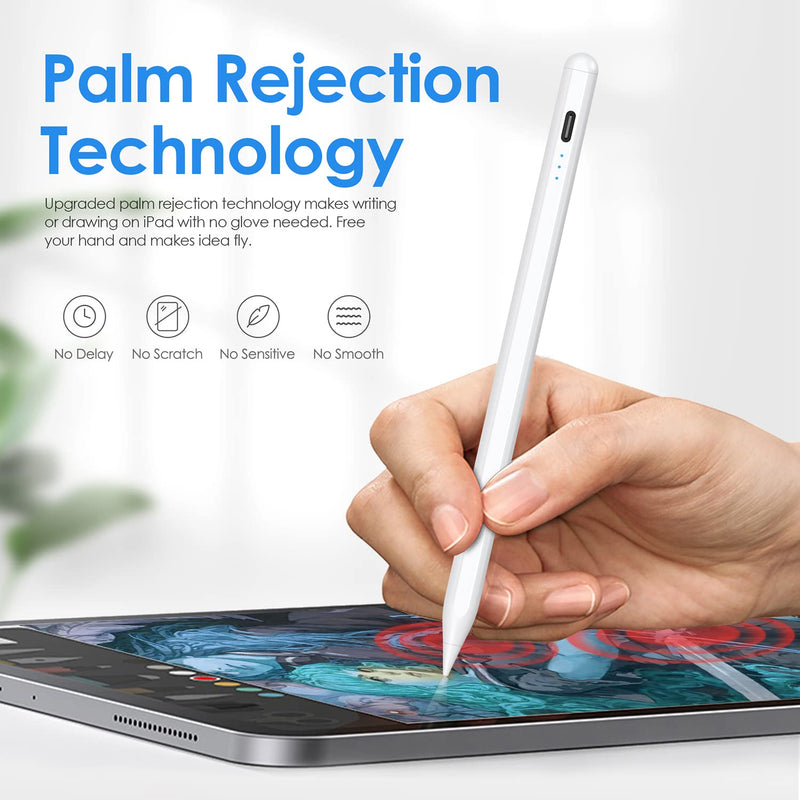 [Australia - AusPower] - Stylus Pen for iPad with Palm Rejection, iPad Pencil for iPad Pro 2021 11/12.9 Inch(2018-2021), iPad 8th Gen, iPad 7/6th, iPad Air 4th/3rd, Tilt Sensitive and Magnetic Design iPad Pencil, White 