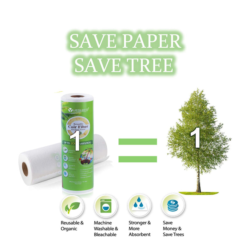 [Australia - AusPower] - YUESHICO Reusable Paper Towels - Sustainable Coconut Fiber Towels - Organic Super Strong Durable and Absorbent Washable Kitchen Paper Towels - Eco Friendly, Biodegradable - 2 Rolls, 40 Sheets 