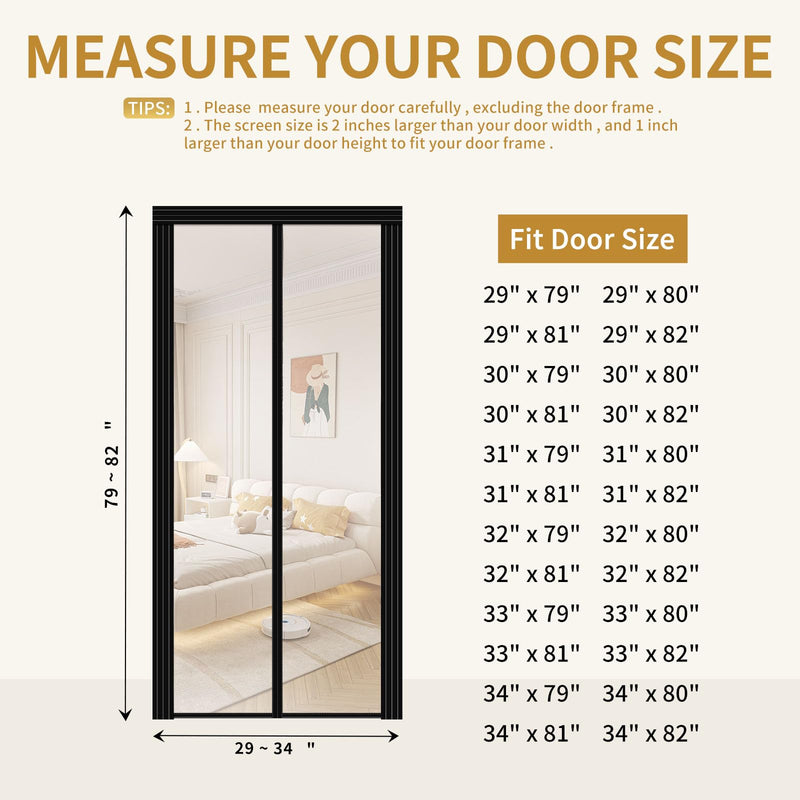 [Australia - AusPower] - Adjustable Transparent Insulated Door Curtain DIY Size Width 29" -34" Height 79" -82",Skloopearg Magnetic Screen Door with Reinforced Magnets Auto Closer, Keep Bugs Out, Pet and Kid Friendly 