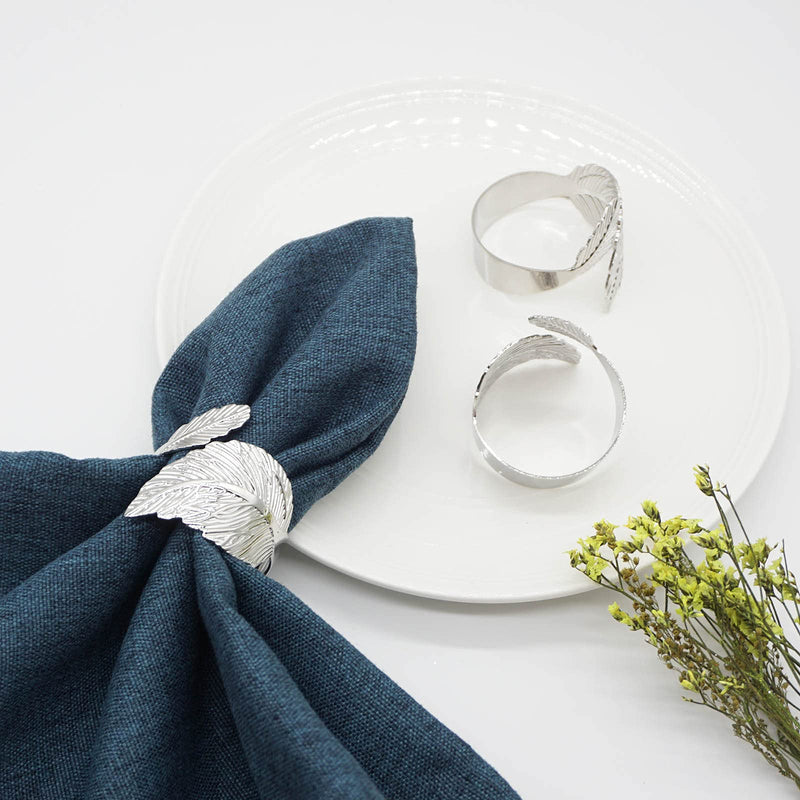 [Australia - AusPower] - Silver Leaf Napkin Rings Set of 6, Leaves Napkin Rings for Table Setting, Metal Leaf Napkin Holder Rings for Holiday Party, Wedding , Banquet, Formal or Casual Dinning Table Decor (Silver) Silver 