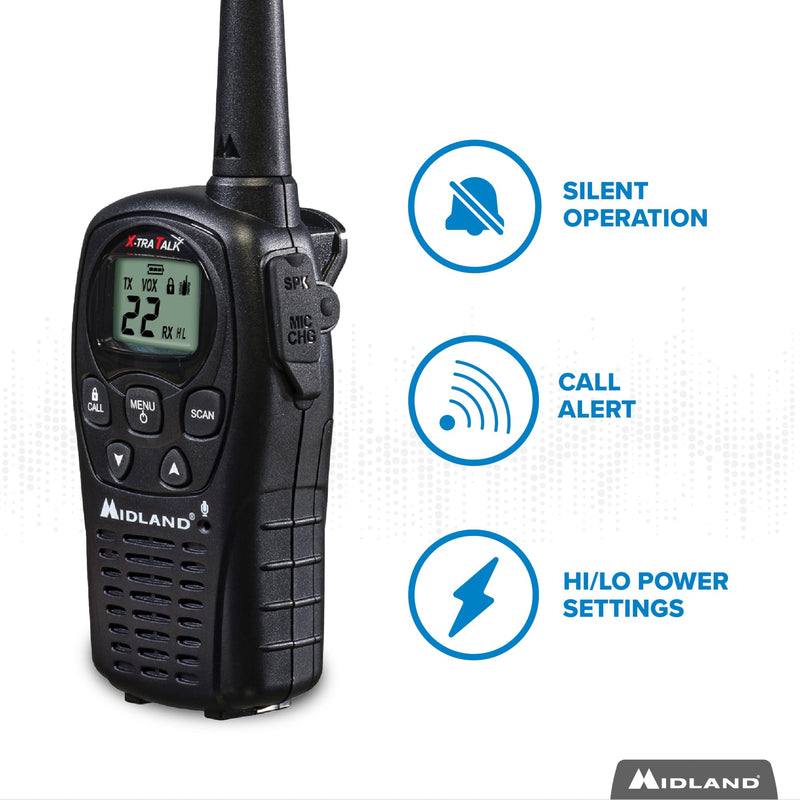 [Australia - AusPower] - Midland - LXT500VP3, 22 Channel FRS Walkie Talkies with Channel Scan - Extended Range Two Way Radios, Silent Operation, Batteries Included (Pair Pack) (Black) Pair Pack - Black 
