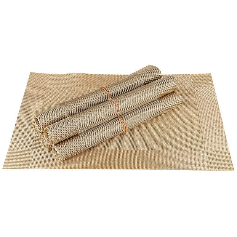 [Australia - AusPower] - FGSAEOR Placemats Place Mats for Kitchen Dining Table, Heat-Resistant StainAnti-Skid Washable PVC Table Mats, Easy to Cleaning Woven Vinyl Dinner Mats (Gold, 6 Pack) Gold 