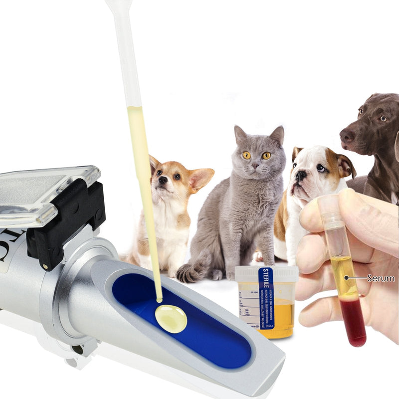 [Australia - AusPower] - Clinical Refractometer,Tri-Scale-Serum Protein 2-14g/dl,Urine Specific Gravity 1.000-1.060SG for Veterinary Cat,Dog, Pets w/Extra LED Light and pipettes Urine SG / Serum Protein 