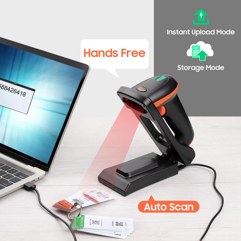 [Australia - AusPower] - Tera 2D Barcode Scanner with Adjustable Folding Stand and Charging Cradle, Wall Mountable 2.4G Wireless & USB 2.0 Wired QR Bar Code Reader with Vibration Alert Model D5100-Fold 