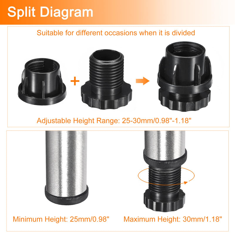 [Australia - AusPower] - uxcell 4Pcs Inserts for Round Tubes with Leveling Feet, for 30mm/1.18" Dia Round Tube, Black Plastic Furniture Chair Leg Plug Blanking End Caps Insert Plugs 4 