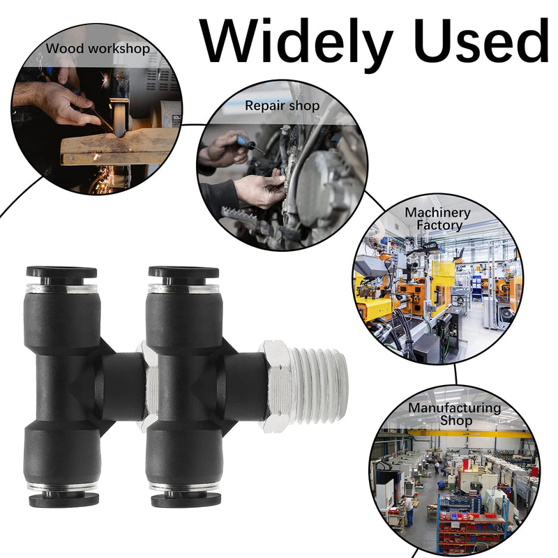 [Australia - AusPower] - Rierdge 10 Pcs Male Branch Tee 1/4 Inch Tube OD to 1/4 Inch NPT Thread Pneumatic Push to Connect Fittings 1/4" OD to 1/4" NPT 