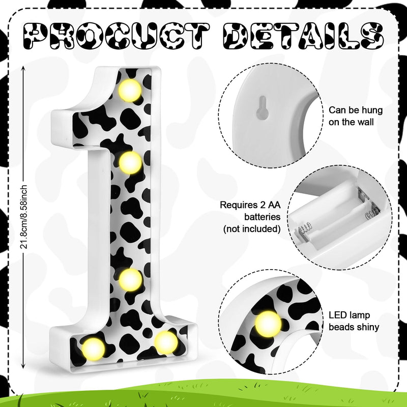 [Australia - AusPower] - VIHOSE Cow Print LED Numbers Birthday Decorations Decorative Light up Number Sign for Party Lighted Numbers Centrepiece for Cowgirl Farm Animal Cow Themed Birthday Party Supplies Home Decor(Number 1) Number 1 