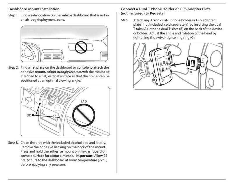 [Australia - AusPower] - Arkon Replacement or Upgrade 1.5 Inch Adhesive Car Mounting Pedestal Dual T Pattern Compatible 