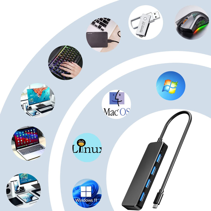 [Australia - AusPower] - USB C Hub 4 Ports, Eanetf USB C to USB Hub 3.0 USB Splitter for Mac Pro, iMac, iPad Pro, Chromebook, Pixelbook, Dell XPS, Samsung, and More Type C Devices 