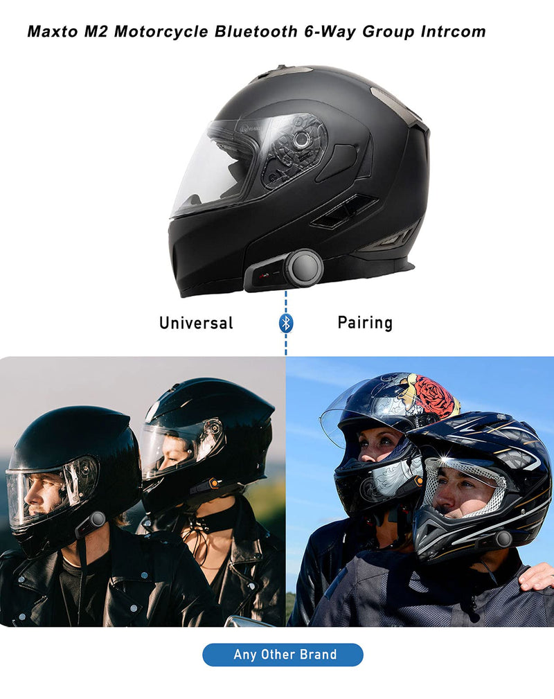 [Australia - AusPower] - Maxto Motorcycle Bluetooth Headset, M2 Group Motorbike Helmet Communication Systems 6-Way BT5.0 Waterproof Intercom 1000M Range with FM Radio,Siri,Voice dial for Ski/ATV/Full/Half Face(2 in 1 Mic) M2 1Pack 