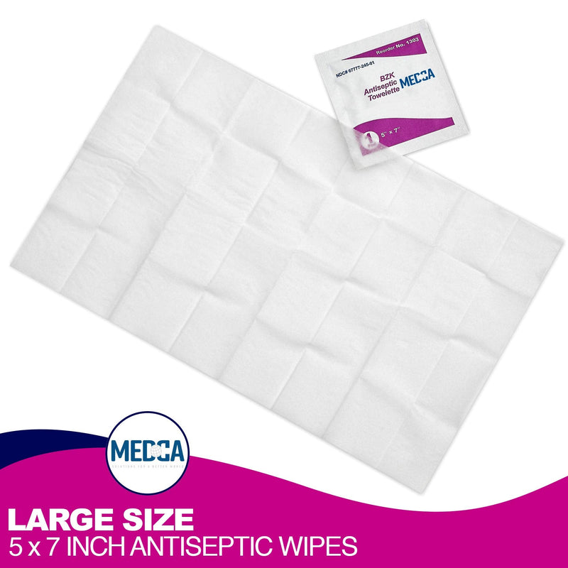 [Australia - AusPower] - Benzalkonium Chloride Towelletes Hand Wipes – (Pack of 200) Chloride Swabs Individual BZK Single-Use Packets by MEDca 5"x6" 