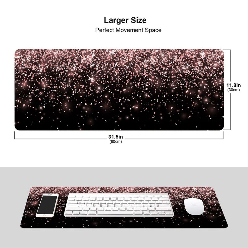 [Australia - AusPower] - Rose Gold Glitter Black Gaming Mouse Pad Large XL Long Extended Pads Big Mousepad Keyboard Mouse Mat Desk Pad Home Office Decor Accessories for Computer Pc Laptop Rose Gold Glitter Black 