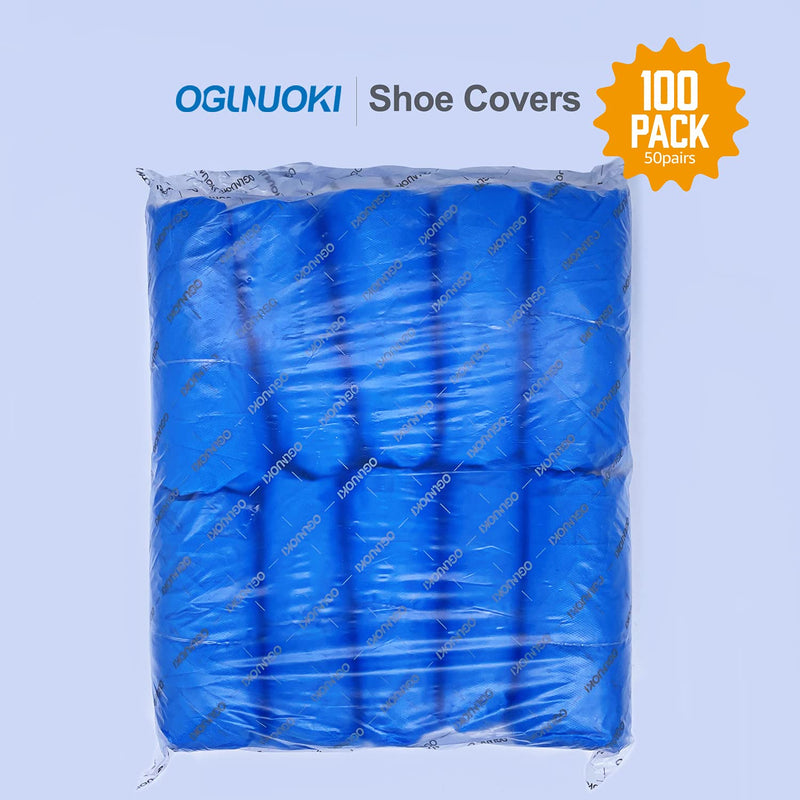 [Australia - AusPower] - OGUNUOKI Shoe Covers Disposable Recyclable -100 Pack(50 pairs) 15.7'' Hygienic Shoe & Boot Covers Waterproof Non-slip Shoe Booties for Indoors (Large Size - Up to US Men's 11 & US Women's 13) Plastic (CPE) 