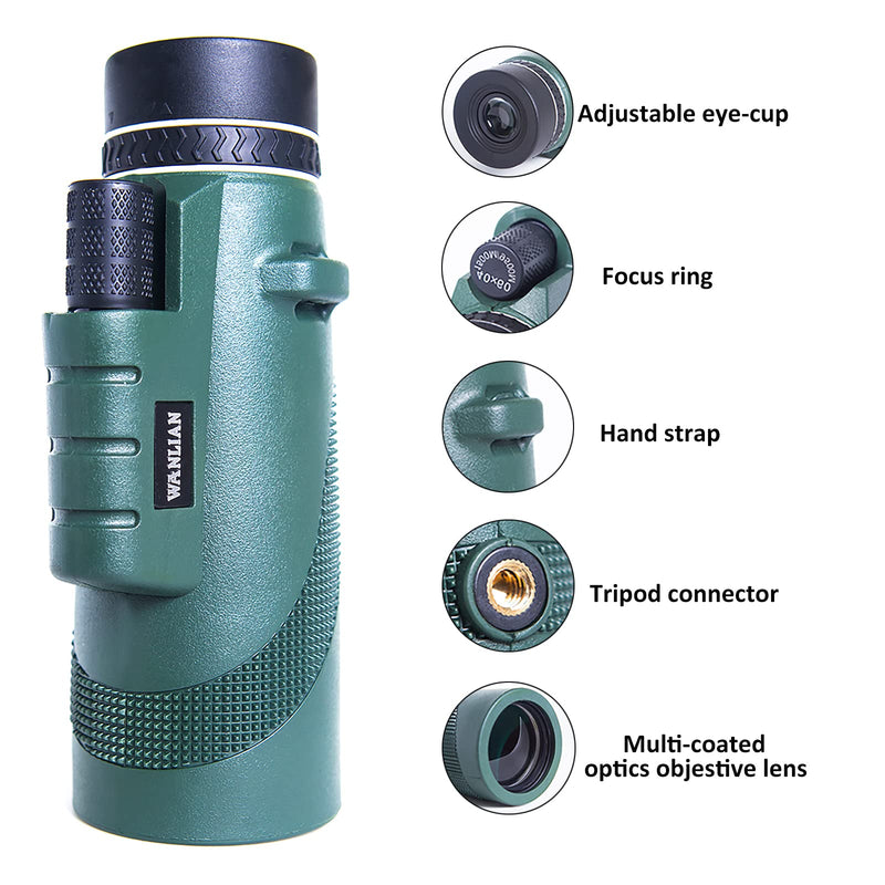 [Australia - AusPower] - 40X60 Monocular Telescope High-Power Low-Light-Vision - for Adults with Smartphone Holder-for Stargazing Bird Watching Hunting Hiking Camping Gifts for Man 