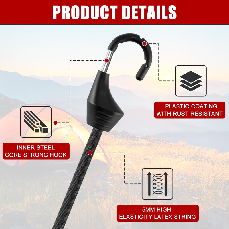 [Australia - AusPower] - 2 Inch Small Bungee Cord with Hooks,20 PCS Mini Bungee Cords Hooks with UV Resistant,5 MM Diameter Elastic Cords Bunjee Chords for Basic Securing 2 IN 