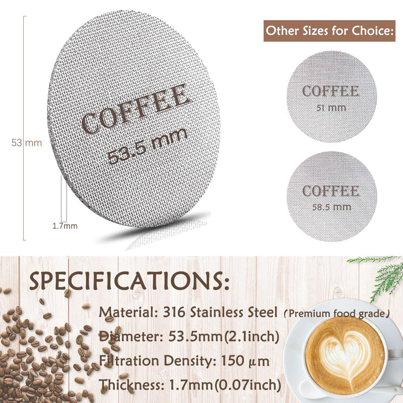 [Australia - AusPower] - Puck Screen 53.5mm Reusable Puck Screen for Espresso Portafilter, 1.7mm Thickness 150Î¼m 316 Stainless Steel Screen Filter Basket Compatible with Espresso Machine 