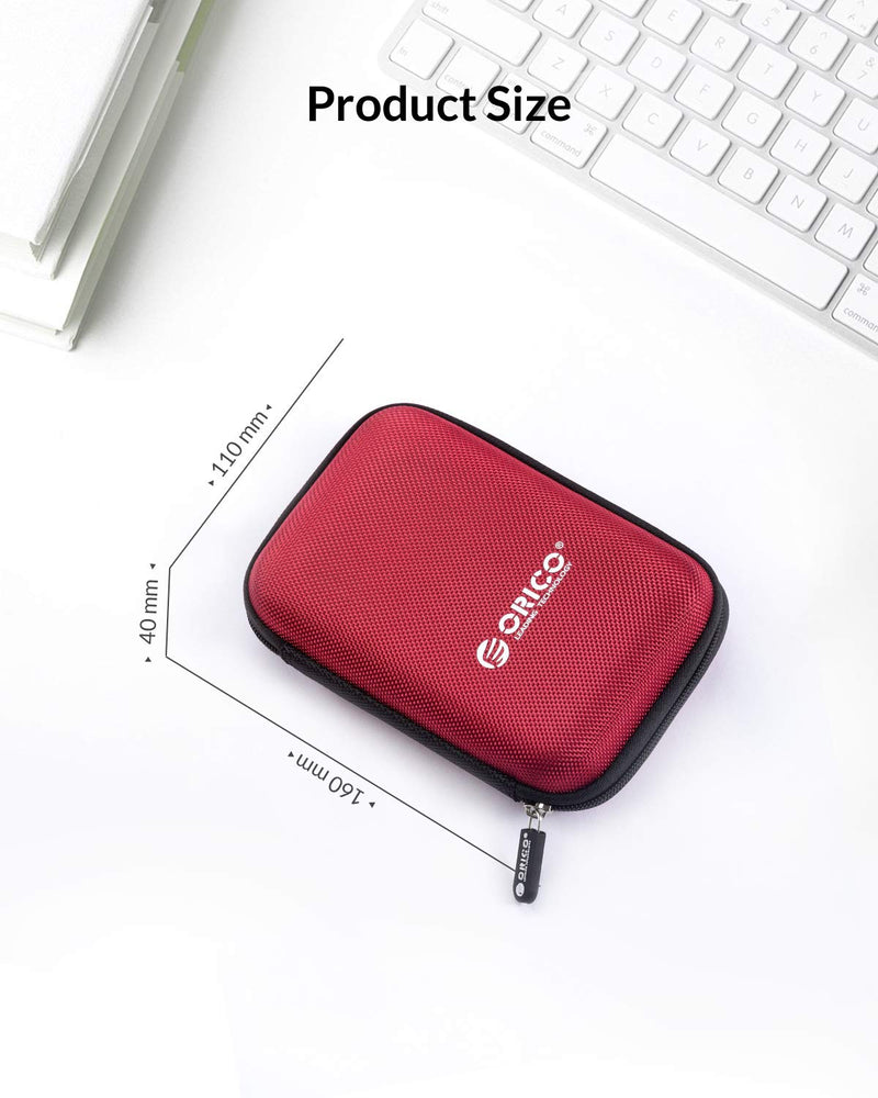 [Australia - AusPower] - ORICO Hard Drive Case 2.5 inch External Drive Storage Carrying Bag Waterproof Shockproof with Inner Size 5.5x3.5x1.0inch for Organizing HDD and Electronic Accessories, Red(PHD-25) 