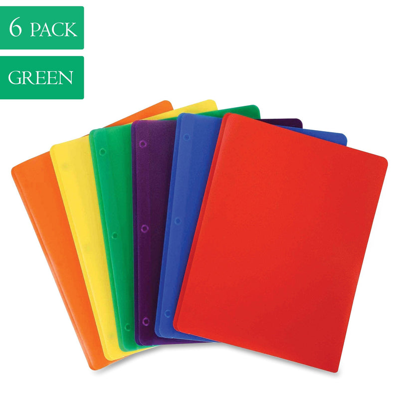 [Australia - AusPower] - Plastic Pocket Folders, Heavy Duty Durable Poly, 2 Pocket Folder, with Business Card Slot - 11" x 8 1/2" Sheet Size - 6-Pack (Green) 