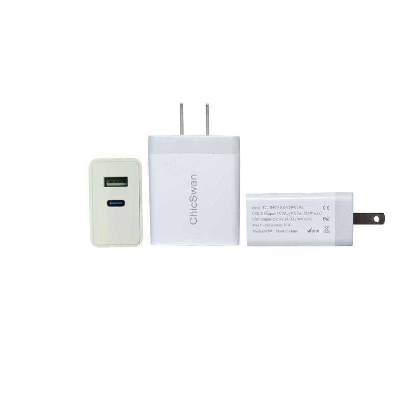 [Australia - AusPower] - USB C Charger 30W [3 Pack], 2 Port Fast Charger with 20W USB C Power Adapter Compatible with iPhone 12/Magsafe 