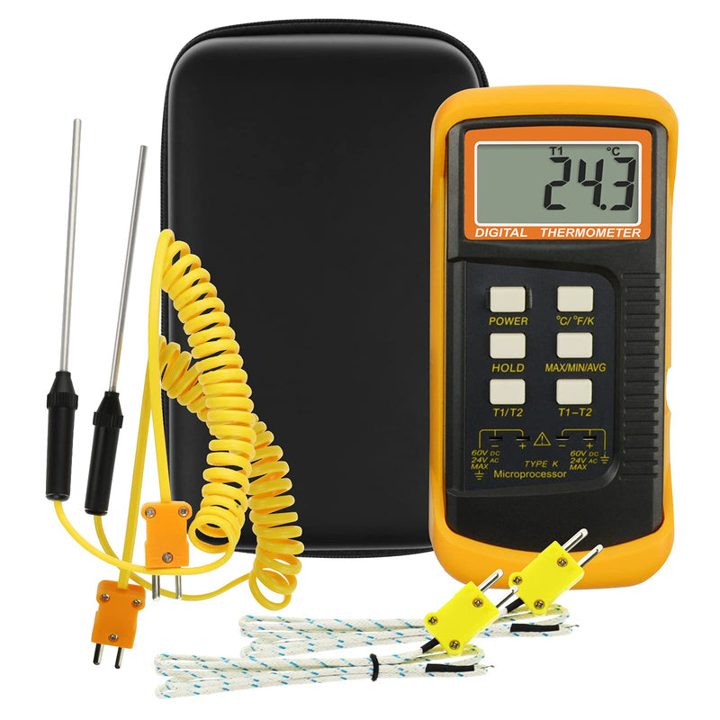 [Australia - AusPower] - GAIN EXPRESS K-Type Thermocouple Thermometer with 4 Probes(Wired & Stainless Steel) Dual Channel High Temperature Kelvin Scale Meter Indicator Thermometer with 4 thermocouple probes 
