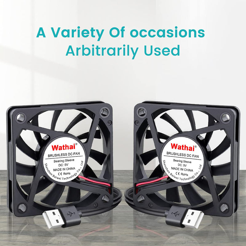 [Australia - AusPower] - 2 Packs Wathai 60mm x 10mm USB Fan 5V DC Brushless Cooling Fan 