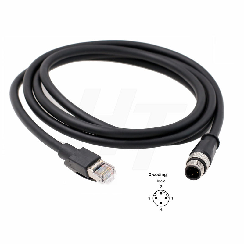 [Australia - AusPower] - HangTon Ethernet Cable for Sick Cognex Sensor M12 D-Code 4 Pin to RJ45 Cat6, Twisted Shielded Waterproof Flexible Fieldbus 3m 3 Meters 
