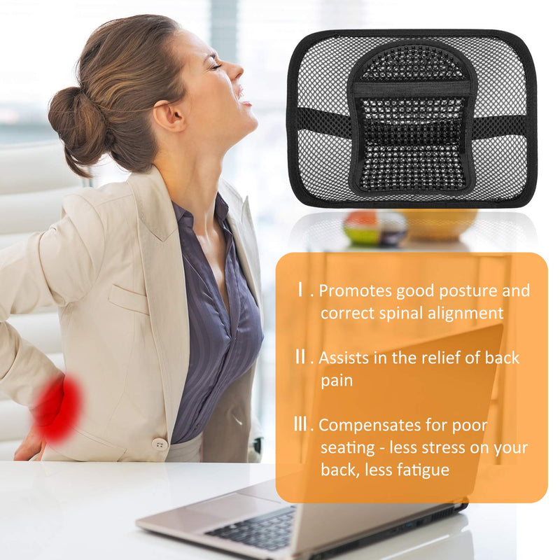 [Australia - AusPower] - Samyoung Mesh Back Lumbar Support, Back Support Seat Cushion with Breathable Mesh for Office Chairs Car 12” x 16” Black 