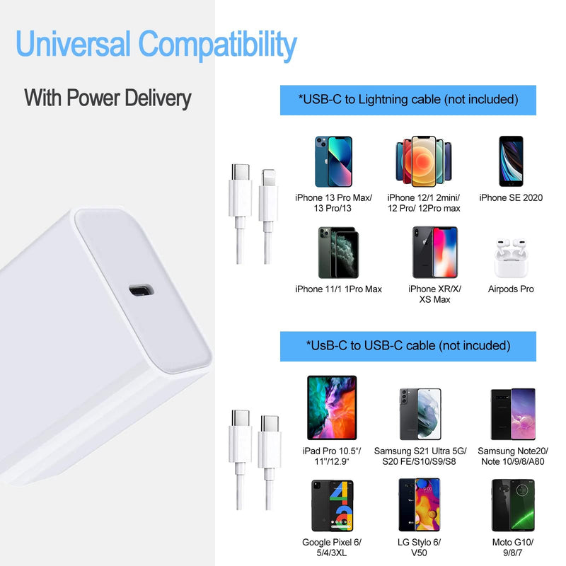 [Australia - AusPower] - USB C Wall Charger Fast Charging 20W PD Adapter USB C Charger Block Brick Cube Box Compatible with iPhone 13 iPhone 12 11 Max Xs Max XR X 8 Plus,Samsung S21 5g S21 Ultra 5g S20 Note 20,Google Pixel Black White 