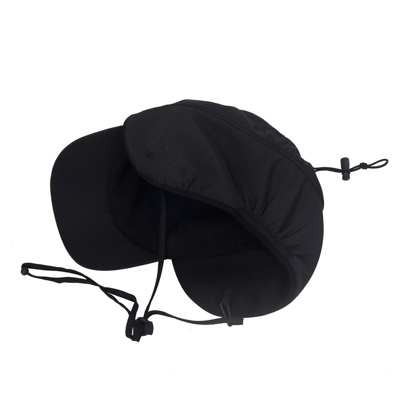 [Australia - AusPower] - Winter Baseball Earflap Cap with Detachable Windproof Strap Fleece Inside Cap Water Repellency Outdoor Cap Adult (Black) 