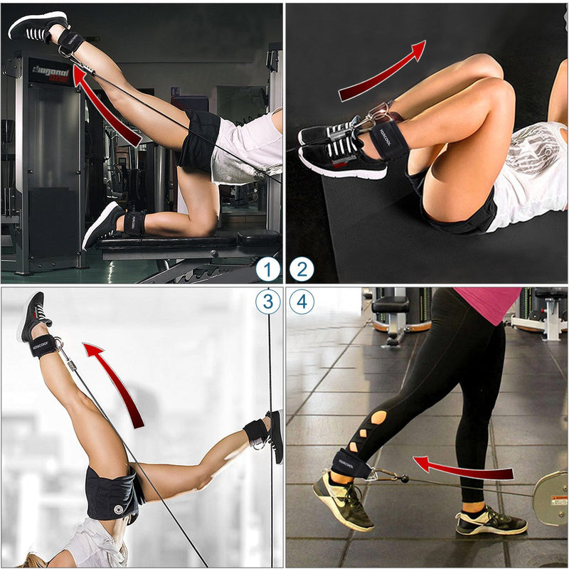[Australia - AusPower] - VORCOOL 2PCS Ankle Straps for Cable Machines Weightlifting Gym Workout Fitness Double D-Ring Neoprene Padded Ankle Cuffs for Legs, Abs and Glute Exercises Fits for Men&Women with Carry Bag 