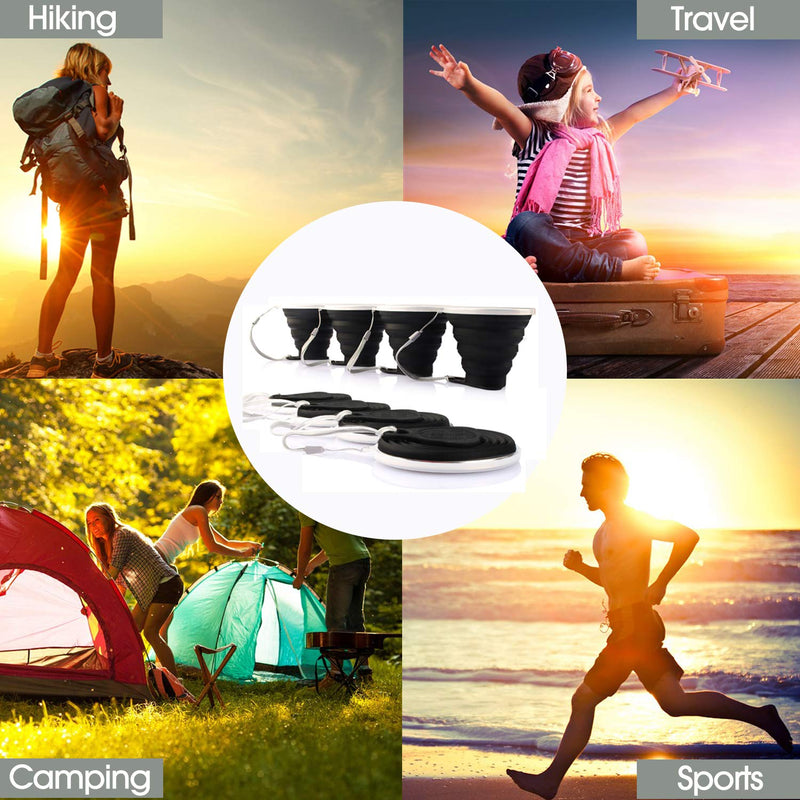 [Australia - AusPower] - ME.FAN Silicone Collapsible Travel Cup - Silicone Folding Camping Cup with Lids - Expandable Drinking Cup Set - Portable, Graduated [9.22oz] 4 Pack-Black 
