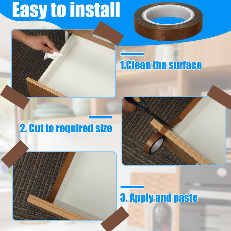 [Australia - AusPower] - lasuroa 0.59" x 32.81ft 2 Rolls Low Friction Tape, Drawer Slide Tape Abrasion Resistance Glide Anti Squeak Tape Surface Protection PTFE Tapes for Wood, Cabinet, Curtain, Furniture (Brown) 