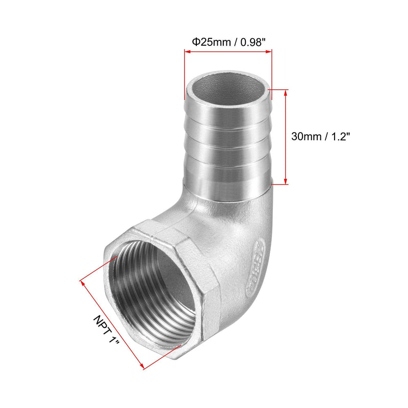 [Australia - AusPower] - uxcell 304 Stainless Steel Hose Barb Fitting Elbow, 25mm Barbed x 1" NPT Female Pipe Connector Adapter for Water Fuel Air 