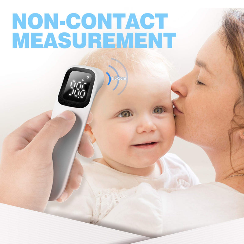[Australia - AusPower] - Non-Contact Light Weight Infrared Forehead Digital Infrared Thermometer for Children, Kids, Adults Baby with Fever Indicator,°C/°F Switchable (White) 