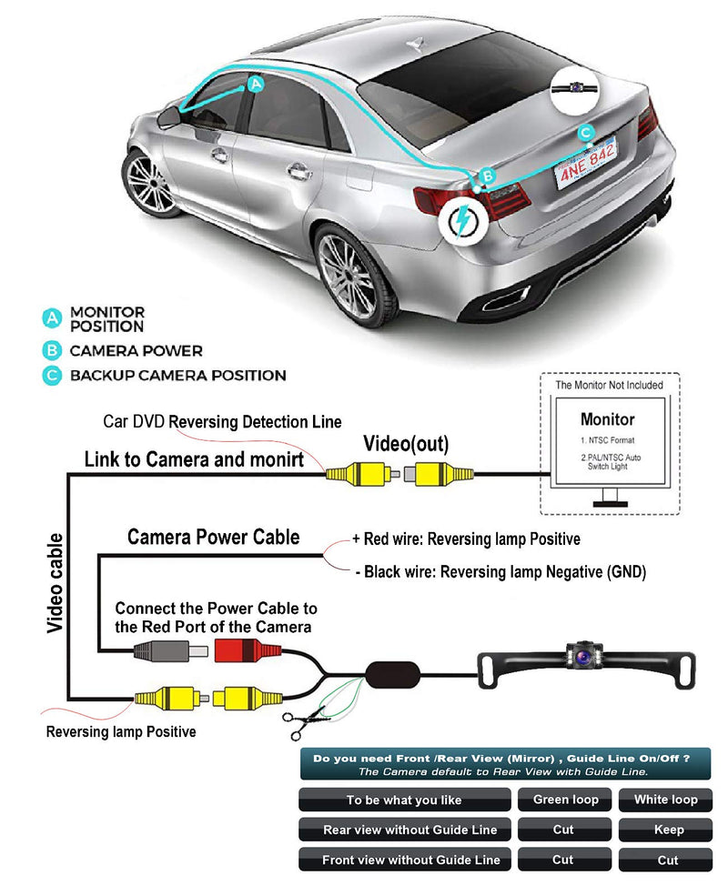 [Australia - AusPower] - GLK Car Rear View Backup Camera HD License Plate Backup Camera with Wide View Angle 6 LED Night Vision Waterproof Front & Back up Camera, Guide Line On/Off Black-6 Led license plate reverse camera 