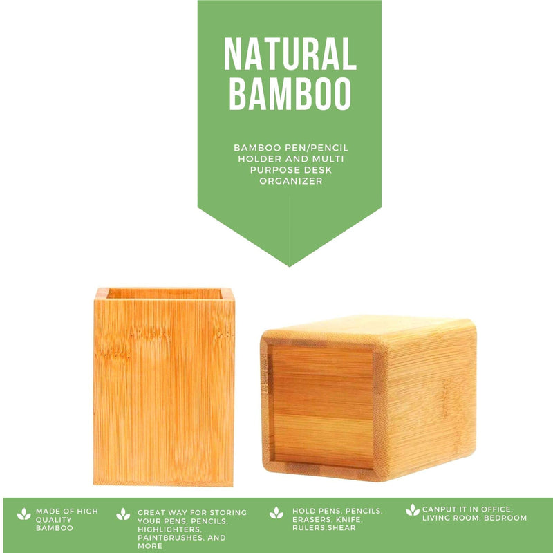 [Australia - AusPower] - PERFORMORE 1 Pack of Bamboo Pen Holder, Wooden Pencil Holder Desk Organizer, Multi Purpose Wooden Box for Pencils Art Makeup Brush, Wood Pen Desk Accessories for Home Office 