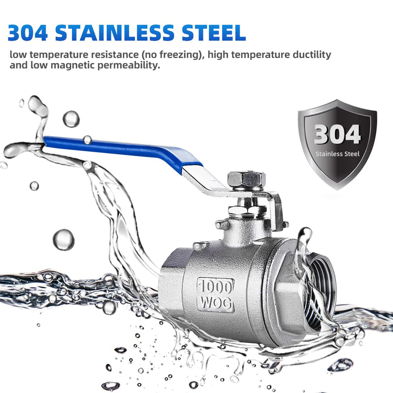 [Australia - AusPower] - VAV Ball Valve Full Port, 304 Stainless Steel, Gas, Water & Oil Standard Port with Vinyl Handle, NPT Female Threaded, Unibody, Lever, 3/4 Inch (2pcs) 3/4" NPT 