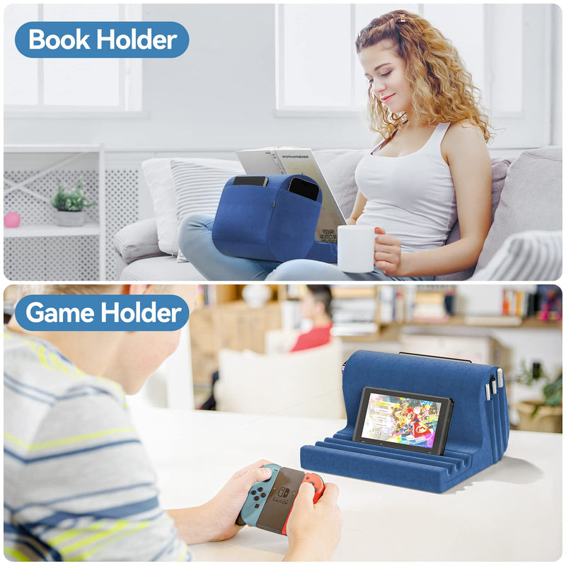 [Australia - AusPower] - Tablet Pillow Holder, KDD Pillow Soft Pad for Lap, Bed and Desk Tablet Stand Dock with 2 Pocket and 3 Stylus Mount Compatible with iPad Pro 9.7, 10.5,12.9 Air Mini 5 4 3 2, Galaxy Tab, E-Reader (Blue) Blue 