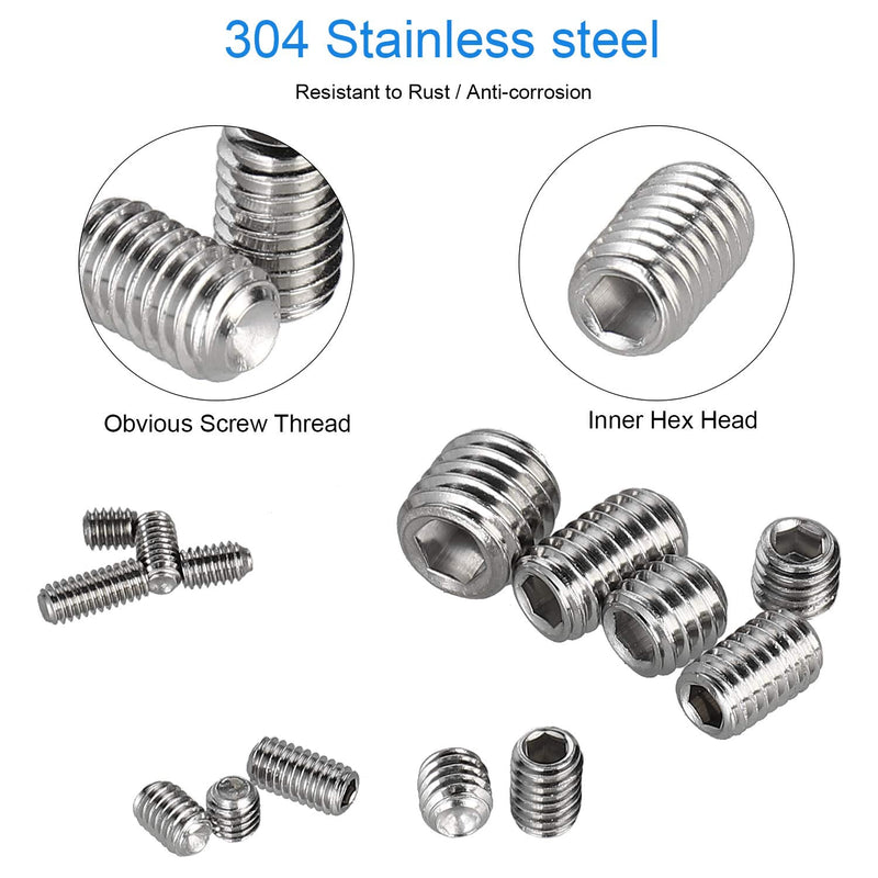 [Australia - AusPower] - HanTof 340Pcs M2.5, M3, M4, M5, M6, M8 Metric Hex Socket Head Cup Point Set Screws, Allen Head Grub Screw, Internal Hex Drive Headless Set Screw Assortment Kit with 6 Hex Wrenches, 304 Stainless Steel Silver-340pcs Metric M2.5-M8 Cup Point Set Screw 