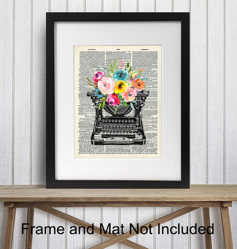 [Australia - AusPower] - Vintage Floral Typewriter Dictionary Wall Art - 8x10 Sentimental Upcycled Home Decoration, Apartment or Office Decor - Chic Unique Gift for Writer, Teacher, Journalist, Personal Assistant, Secretary 