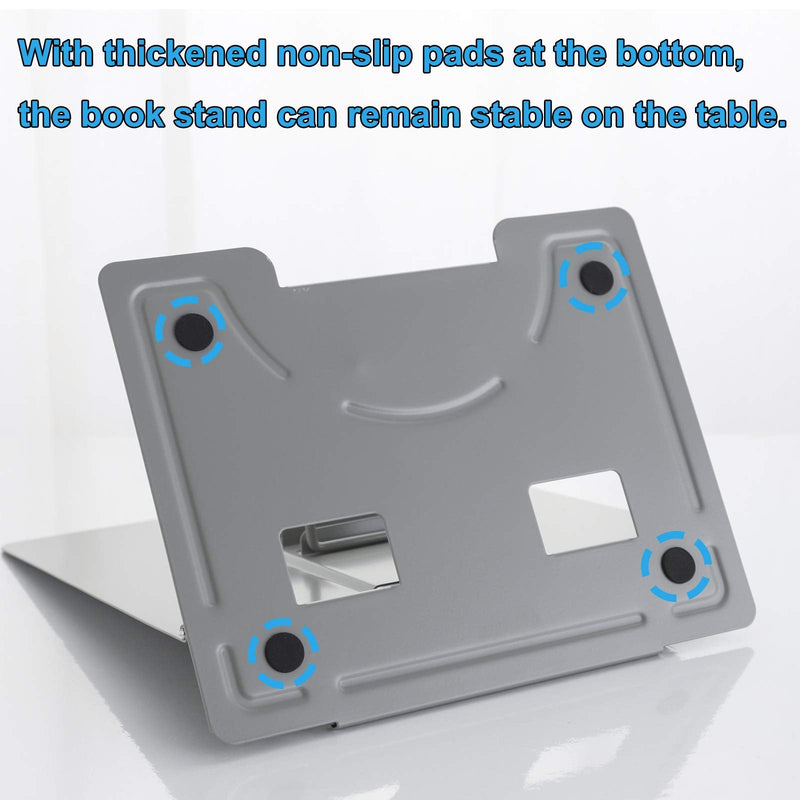 [Australia - AusPower] - MSDADA Desk Book Stand Metal Reading Rest Book Holder Angle Adjustable Stand Document Holder Portable Sturdy Lightweight Bookstands-Textbooks Tablet Music Books Cook Recipe (Grey) Grey 