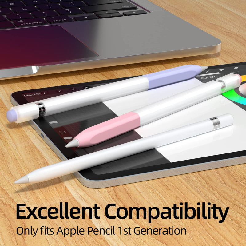 [Australia - AusPower] - JOOSKO Pencil Case Compatible with Apple Pencil 1st Generation Case, [2 Pack] Soft Silicone Pencil Case， [with 10 Pencil tip Cover] for Apple Pencil 1st Generation. (Pink, Purple) Pink, Purple 