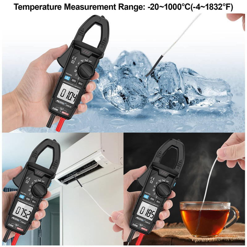 [Australia - AusPower] - MESTEK Digital Clamp Meter Multimeter T-RMS 6000 Counts, AC/DC Current and AC/DC Voltage Tester with Amp, Volt, Ohm, Temperature, Continuity, Diode and Resistance Test, Auto-ranging Black New 