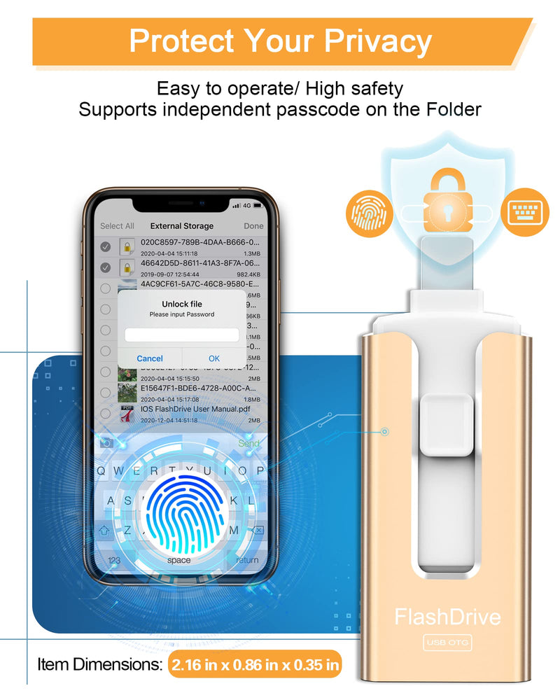 [Australia - AusPower] - Sunany Flash Drive 512GB Thumb Drive USB Memory Stick High Speed External Storage USB Stick Photo Stick for Phone, Pad, Android, PC and More Devices (Gold) Gold 