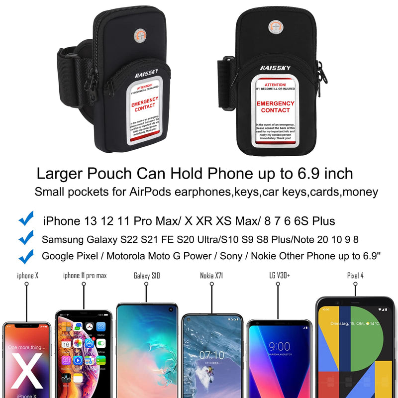 [Australia - AusPower] - Cell Phone Armband Pouch Running Armband Case for iPhone 13 12 11 Pro Max XS XR X 8 7 Plus Samsung S22 S21 S20 S10 S9 up to 6.9", Running Phone Holder Sports Arm Bands for Fitness Exercise Workouts Black 