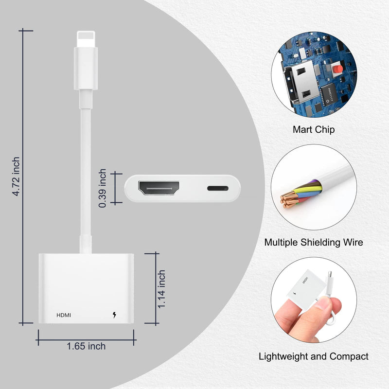 [Australia - AusPower] - HDMI Adapter for iPhone, Digital Av Adapter for iPhone, 1080p HDTV Video & Audio Sync Screen Connector (No Need Power).Compatible with iPhone 13/12/11/X/8/8 Plus/7/6/iPad to TV Projector/Monitor. 