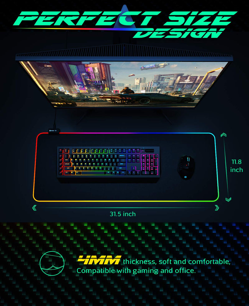 [Australia - AusPower] - RGB Gaming Mouse Pad, UtechSmart Large Extended Soft Led Mouse Pad with 14 Lighting Modes 2 Brightness Levels, Computer Keyboard Mousepads Mat 800 x 300mm / 31.5×11.8 inches X-Large(31.5''×11.8") RGB 